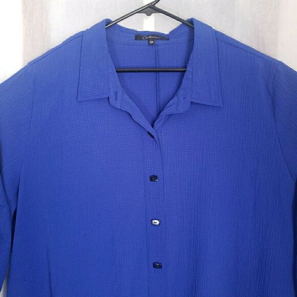 Caleloos Woman's Blouse Size 3XL Royal Blue Button Detail Long Sleeves Button Up - Picture 3 of 11